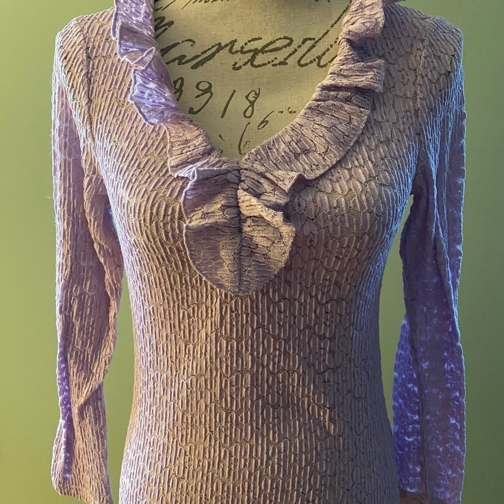 Women’s Purple Slightly Sheer Top with Ruffle Detail Size Small